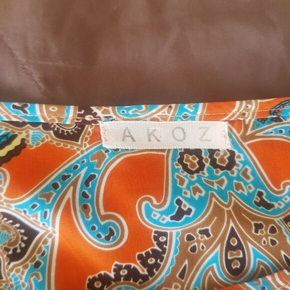 Akoz Womens Blouse Boho Bohemian Long Rolled Up Button Sleeve Size Large Retro - Picture 8 of 12